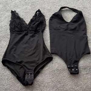 Black Lace and Halter Bodysuit Set